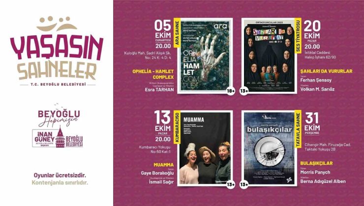 Beyoğlu Belediyesi’nden Tiyatroseverlere müjde: “Yaşasın Sahneler” başlıyor