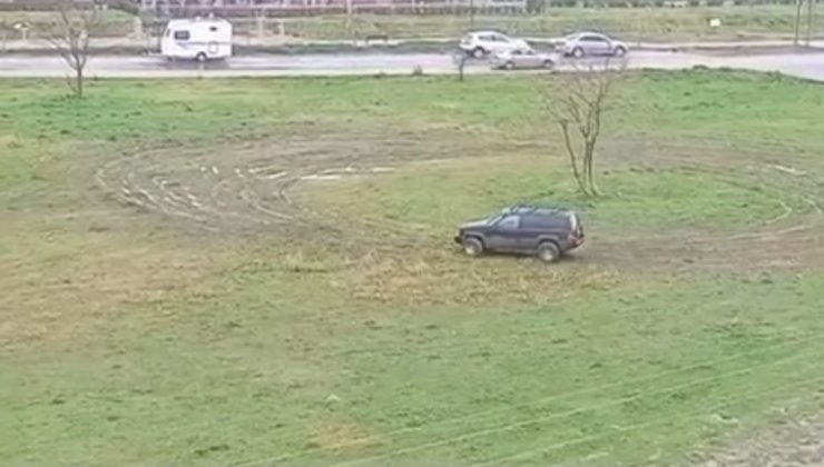 Yeşillik alanda dakikalarca drift attı