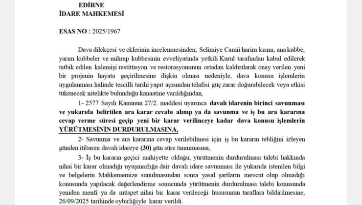 Selimiye Camii’nde tepki çeken restorasyona yargı freni