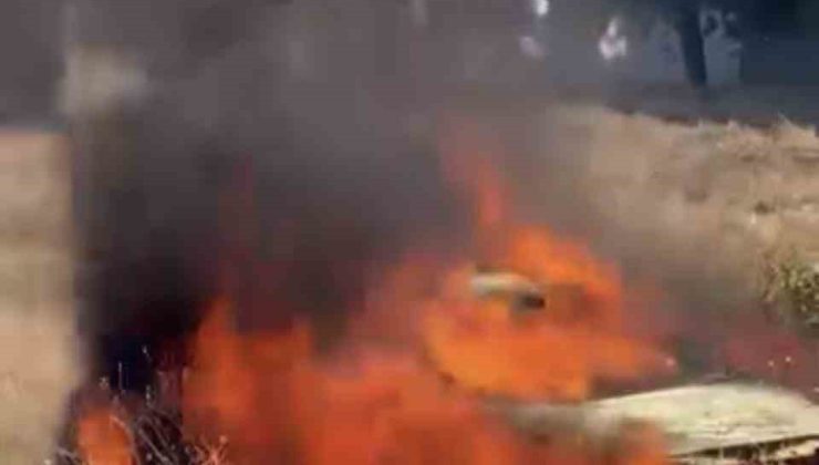 Terk edilmiş otomobil alev alev yandı