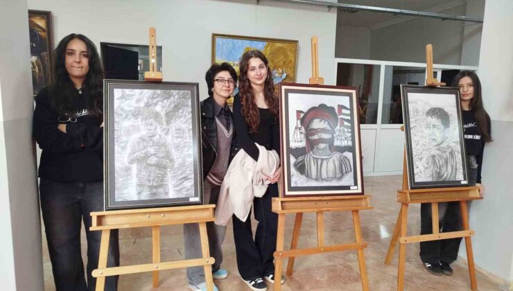 Genç ressamlar Gazzeli çocukların acısını resmetti