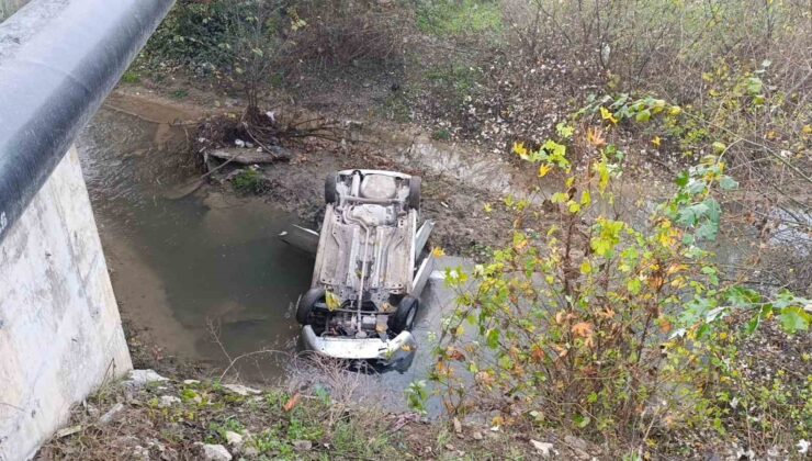 Dereye uçan otomobilin sürücüsü yaralandı