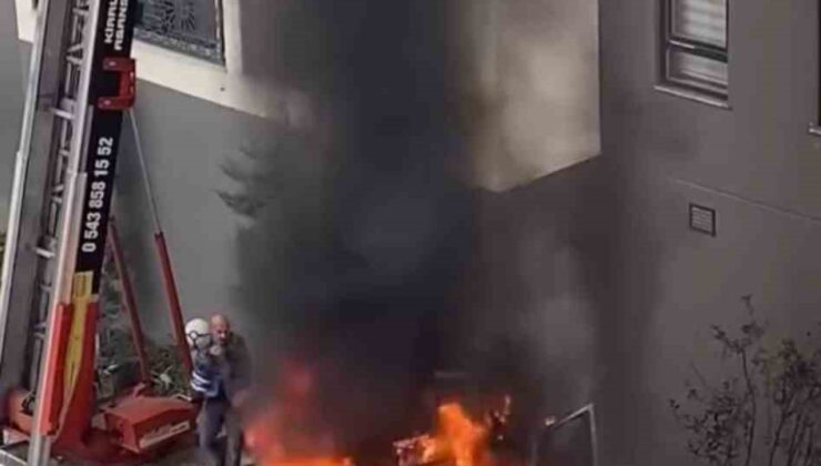Ev taşıma kabusa döndü… Vinç alev aldı, vatandaşlar damacanayla söndürmeye çalıştı