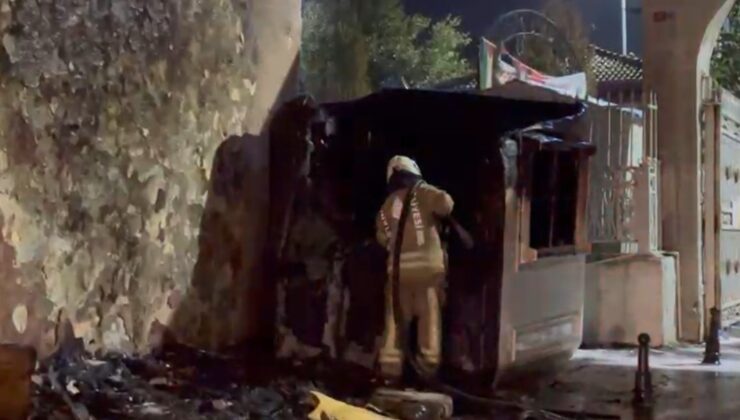 Fatih’te güvenlik kulübesi alev alev yandı