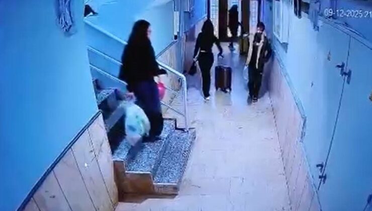 Güllü’nün kızı ve arkadaşının valizlerle kaçmaya çalıştığı anlar kamerada