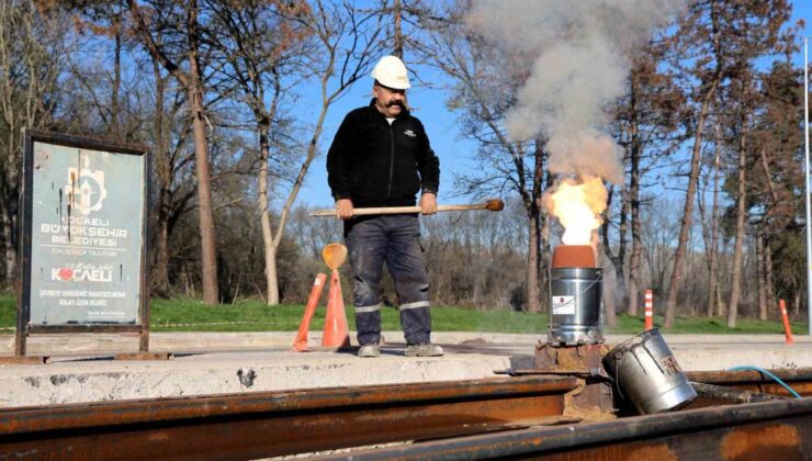 Kartepe Tramvay Hattı’nda raylar kaynak ile birleşiyor