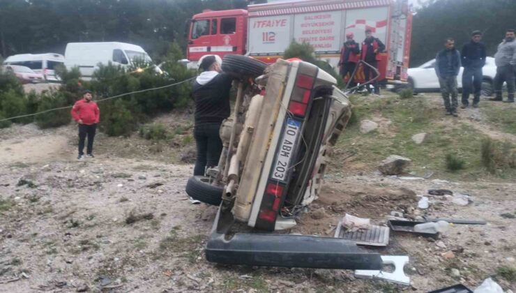 Kazdağları’nda kontrolden çıkan otomobil şarampole devrildi: 4 yaralı