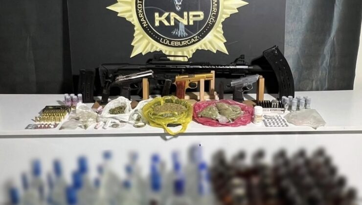 Lüleburgaz’da narkotik operasyonunda 20 gözaltı: Uyuşturucu, kaçak içki ve 3 adet silah ele geçirildi
