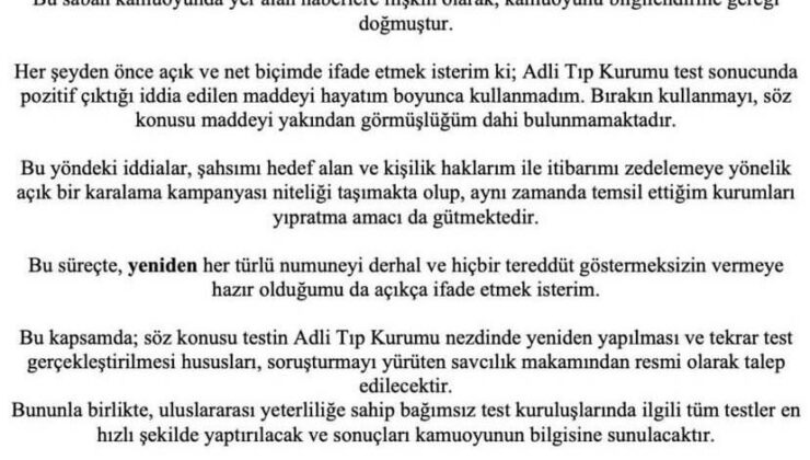 Sadettin Saran: “Test sonucunda pozitif çıktığı iddia edilen maddeyi hayatım boyunca kullanmadım”