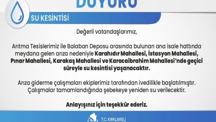 Kırklareli’nde su kesintisi Ramazan’da vatandaşları mağdur etti