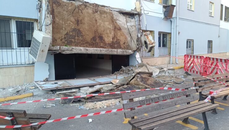 Pendik’te okulun giriş saçağı çöktü: Facianın eşiğinden dönüldü