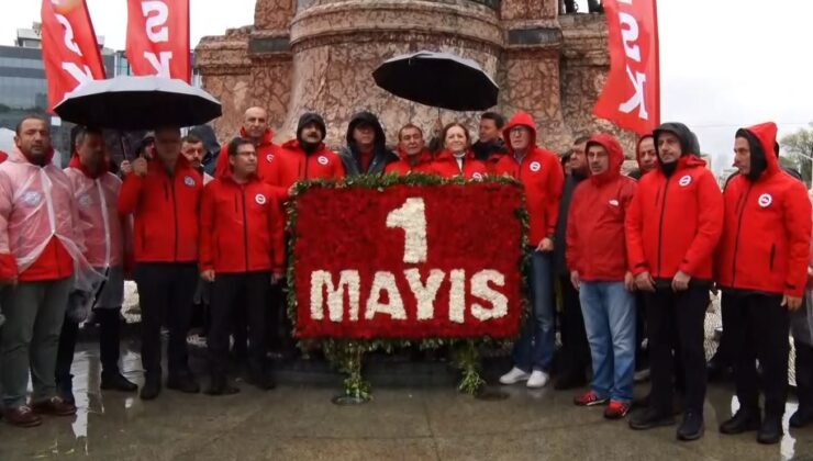 DİSK Taksim Anıtı’na çelenk bıraktı
