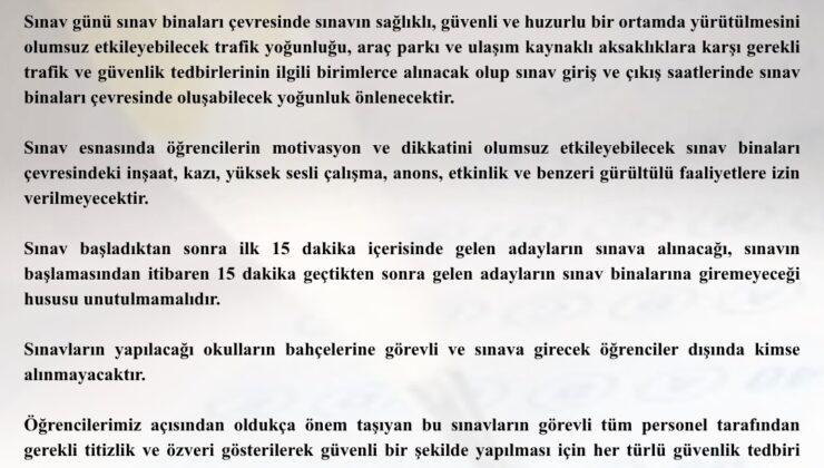 Tekirdağ Valiliği Duyurdu: Sınav saatlerinde gürültülü faaliyetlere yasak